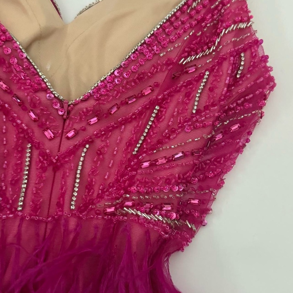 Fuchsia Beaded Feather Mini Dress View 5
